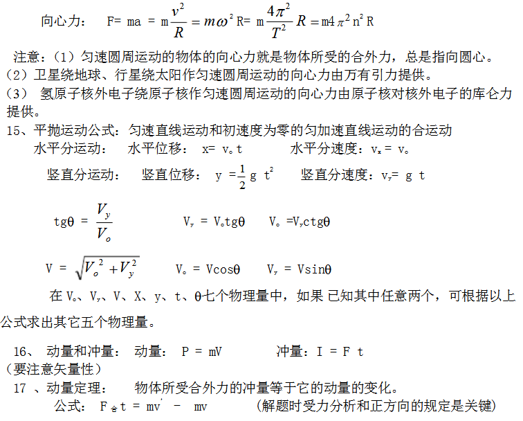 2020年山东成人高考高起本物理公式备考资料2